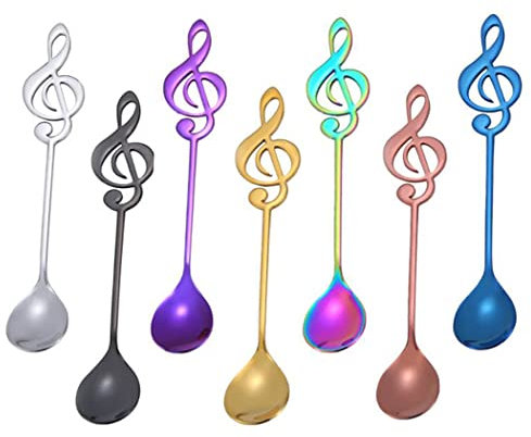 Hoshen Kaffeelöffel mit Musiknoten, 15,2 cm, Edelstahl, Eis, Tee, Zuckerlöffel, Espressolöffel, kalte Getränke, Desserts, Party-Rührgeschirr, 7 Farben