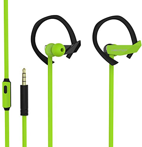 N NEWTOP Cuffie Sport Auricolari CF21 Universali Jack 3.5mm IN-EAR Fitness Corsa Bassi Musica Stereo Microfono Tasto Risposta Isolamento Rumori Archetto Orecchio per IOS Android Smartphone (Verde)