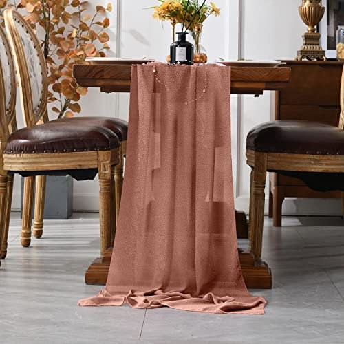 Tischläufer Chiffon, Tischläufer Hochzeit, Tischläufer Hochzeit Kommunion Modern, Tischläufer Weiß, Romantisch Hochzeitsläufer Küchentischläufer for Hochzeit Taufe 70×300 cm (Roségold)