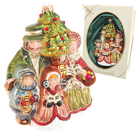 Krebs Glas Lauscha - Weihnachtsdekoration/Christbaumschmuck aus Glas - Viktorianische Baumdekoration - Motiv: Sternensinger-Familie - Größe: ca. 16 cm - Made in Germany