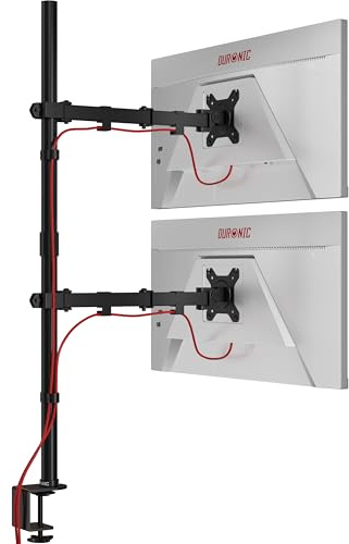 Duronic Dual Monitor Stand DMT152VX2, Dual Monitor Arm Desk Mount for two 13-27” PC Screens, Height Adjustable Monitor Mounts with 100cm Pole & VESA 75 100, Monitor Riser for Home Office Work Desk