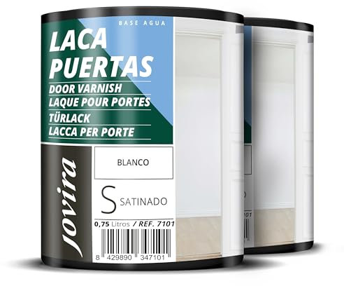 JOVIRA PINTURAS Esmalte Laca Puertas al Agua Satinado 1,5L Renueva y decora las puertas y muebles de madera (2x750 Mililitros, Blanco)