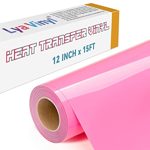 Lya Vinyl 15FT Heat Transfer Vinyl, Pink Iron on Vinyl Roll for Cricut, Silhouette Cameo, Pink HTV Vinyl for DIY Fabric, Clothes, Bags, and Other Textiles