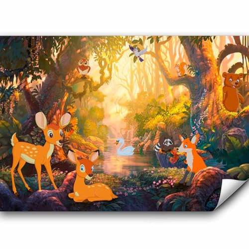 murando Fototapete Premium-Vlies Kinderzimmer 450x315cm Foto Tapete Schlafzimmer Wohnzimmer Vliestapete XXL Wandtapete Motivtapeten Bildtapete 3d Effekt Wand Dekoration Flur Tiere für Kinder Wald