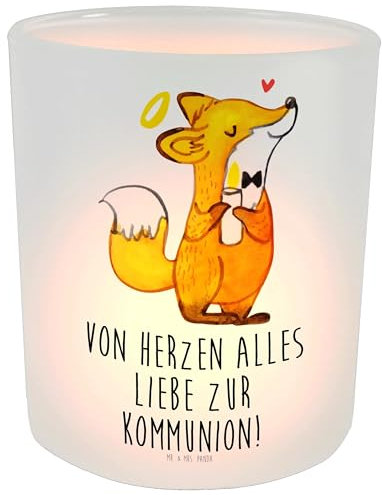 Mr. & Mrs. Panda Windlicht Fuchs Kommunion - Geschenk, Windlicht Glas, Kommunion Geschenk, Teelichtglas, Kerzenlicht, Windlicht Kerze, Konfirmation,