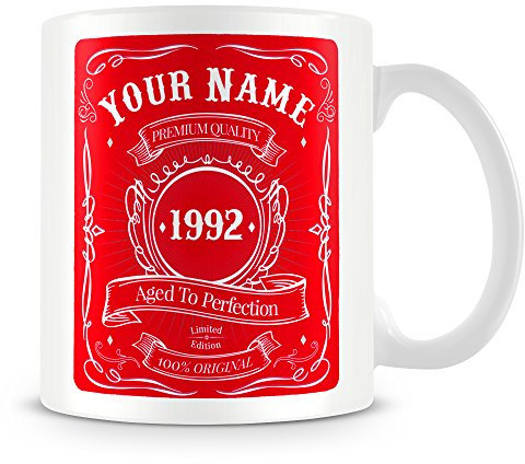 Taza personalizable con diseño vintage de 1992 (añadir nombre, año), color rojo