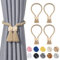 Pretty Jolly Polyeder magnetische Vorhang-Raffhalter aus Holz, Boho-Dekoration, Raffhalter, natürliche Baumwolle, handgewebt, für Fenstervorhänge für Zuhause und Büro, Dunkelbeige, 4 Stück