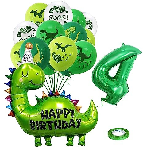 GROVBLE 17 Stück Dino Luftballon Geburtstag Deko Set, dino luftballon zum 4. Junge Geburtstag Latexballons Kindergeburtstag Deko für grüne Dinosaurier für Dschungel Mottoparty Geburtstags…