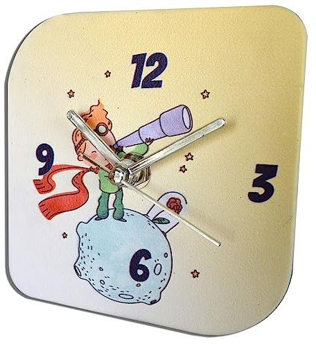 oggettando, Orologio da tavolo in ecopelle bianca stampa Piccolo Principe in scatola da regalo. Bomboniere, anniversari. Regali utili, Originali ed Economici (12x12)