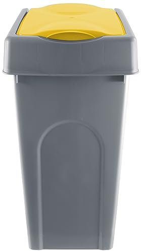 Muddy Hands 50 Litre Large Plastic Bin with Lift Top Lid Home Kitchen Rubbish Waste Recycling Dustbin (Yellow)