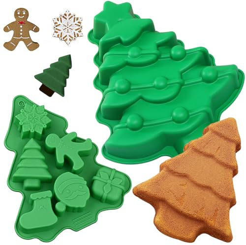 HGSHUO Weihnachten Silikonform Backform Weihnachtsbaum Kuchenform Silikon Kuchenbackform Weihnachtsbaum Mousse Schokoladenformen Kerzenform Motivbackformen Soap Weihnachten Form 2 Stück