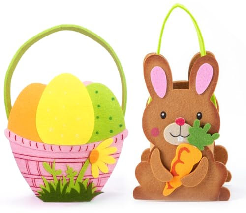 Meleager Cesta Pascua para Niños, 2 Piezas Cestas Huevos Pascua, Lindas Bolsas de Conejo, Easter Baskets de Fieltro con Asas para Huevos, Caramelos, Regalos, como Decoración de Pascua