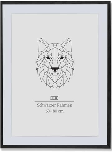 KHG Holz-Bilderrahmen lackiert mit stabilem Glas und Passepartout, Ideal für Portraits, Urkunden, Poster, Puzzles & Collagen, 60x80 cm Schwarz