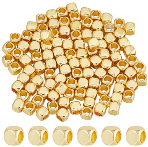 CREATCABIN 200Stück Echte 18K Vergoldete Messingperlen,Würfel-Abstandsperlen,Goldperlen,Charms,Quadratisch,Winzige,Lose,Glatte Perlen,Stapelbare Metallperlen,Eckenlos,Für,DIY,Schmuckherstellung,2.5mm