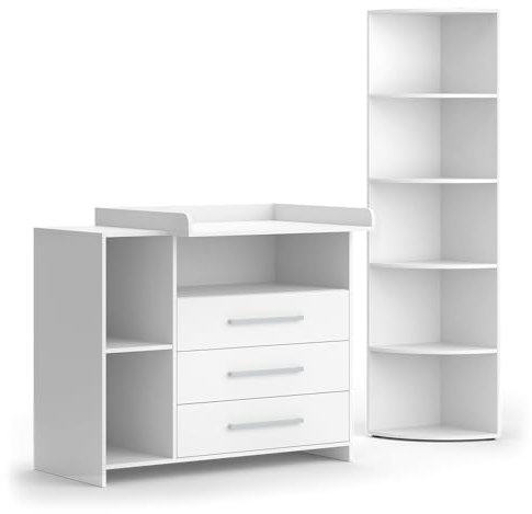 Vicco Kinderzimmer-Set Oskar, Weiß, 2 Teile, mit Wickelkommode und Spielzeugregal