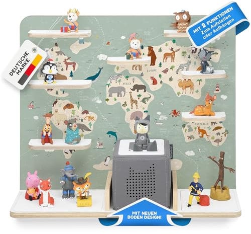 stadtecken Holzregal für Musikbox I Geeignet für die Toniebox und ca. 50 Tonies I Perfekte Tonie Aufbewahrung im Kinderzimmer I Zum Aufstellen oder Aufhängen I Atlas, groß
