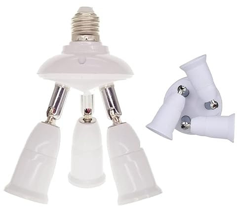 Tyenaza E27 Light Bulb Socket Adapter Splitter To 3 Heads Adjustable Angles, Indoor and Outdoor Use for Ceiling Light or Lamp
