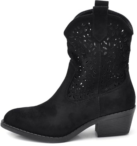 IF Fashion Scarpe da Donna Stivali Stivaletti Camperos Traforati G678 nero N.37