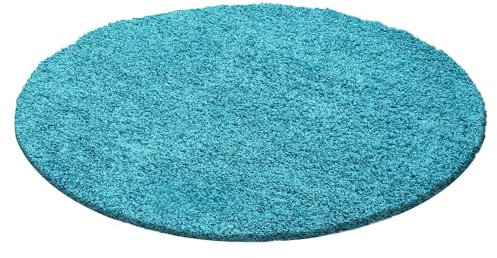 Hochflor Teppich Lux rund, Farbe: Türkis, Größe:80x80 cm