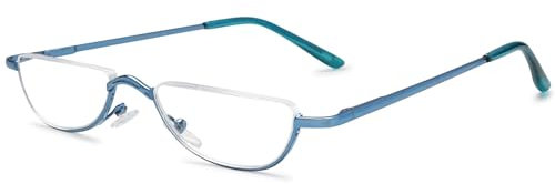 Lanomi Half Frame Reading Glasses Semi Round Men Women Spring Hinges Metal Readers Clear Lens Slim Half Moon Eyeglasses Blue 2.5