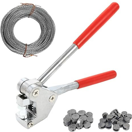 Plombenzange Set Mit Prägung - Sicherheitsdichtungswerkzeug Mit 40 Rundplomben und 3 Meter Plombenkabel - Für Runde Dichtungen 8 10mm, Wasserzähler, Stromzähler, Logistik