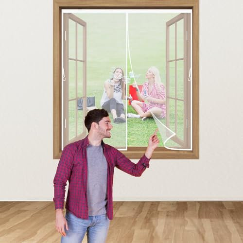 Fliegengitternetze für Fenster 110x115cm Weiß Zuschneidbar Insektenschutz Fenster mit Selbstklebend Klebeband Moskitonetz Fenster ohne Bohren