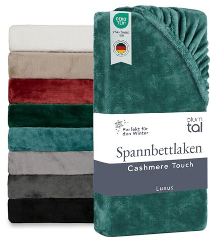 Blumtal Spannbettlaken Cashmere Touch 140x200 cm Plüsch - Oeko-TEX zert. Winter Spannbettlaken 140x200 - weiche Spannbettlaken 140x200cm Mikrofaser - Bettlaken warm - Bettlaken flauschig Petrol