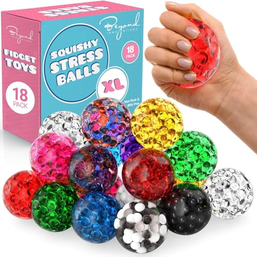 Stress Balls for Adults - 18 Pack | Fidget Toys | XL Stress Ball, Office Supplies, Squishy Fidget Toys | Anxiety Relief Calming Tool | Squishy Balls for Autism & ADHD, Assorted