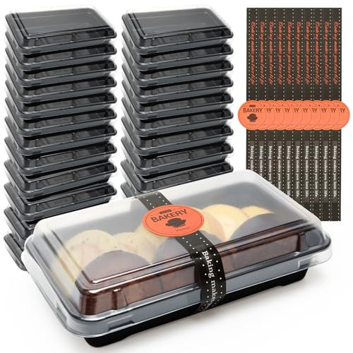 MAIXINNEW 25 Stück Kuchenschachteln Plastik mit Transparentem Deckel, Tortenschachtel Rechteckig Klein Einzeln, Kuchenscheiben Behälter zum Mitnehmen mit Siegelaufklebern (16x9,5 cm)