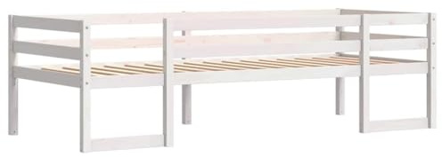 vidaXL Kinderbett, Spielbett mit Rausfallschutz für Jungen Mädchen, Holzbett Bett für Kinderzimmer, Bettgestell mit Lattenrost, Weiß 75x190cm Massivholz Kiefer