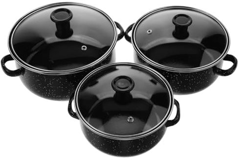 PRETYZOOM Kochtopf Für Den Haushalt Pfannenset Emaille-topf-set 3-teilig Emaille-suppentopf Mit Deckel Floraler Retro-kochtopf Kochtopf Tiefer -suppentopf Für Zuhause Restaurant Schwarz