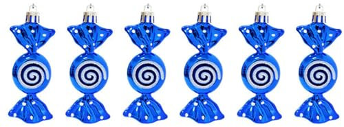 6 PCS Christmas Candy Cane Ornaments 10CM Glitter Candy Cane Christmas Tree Candy Hanging Baubles Mini Sweet Shaped Baubles, Blue