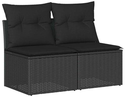 vidaXL 4-TLG. Garten-Sofagarnitur mit Kissen Schwarz Poly Rattan, Outdoor Sofagarnitur, Gartensofa Set, Lounge Set, Sofagarnitur Terrasse