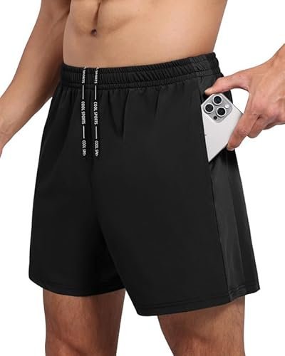 BOOJO Sporthose Herren Kurz Hosen Schnell Trocknend Sport Shorts mit Reißverschlusstasche Leicht Jogginghose Trainingshose(Schwarz,M)