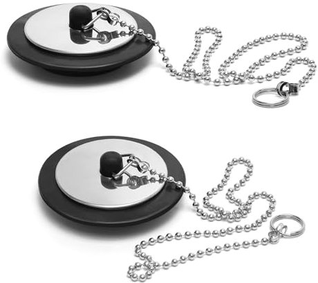 2 Pcs Universal Bath Plug, Kitchen Sink Plug with Stainless Steel Chain, Bath Plug Replacement, Bathroom Sink Plug Replacement, Drain Stopper for Bathroom Kitchen, 42 mm to 45 mm