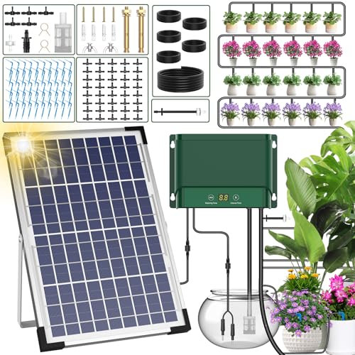 AnseTo Solar Bewässerungssystem für Garten Balkon Bewässerung, Solar Automatische Bewässerungscomputer für die Tropfschlauch Bewässerung von Garten, Balkon, Greenhouse Pflanzen, Kübelpflanzen