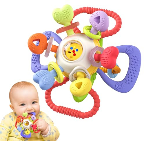 Infinno Soft Baby Teething Toy with Rattle, BPA Free Silicone, 0-12 Months