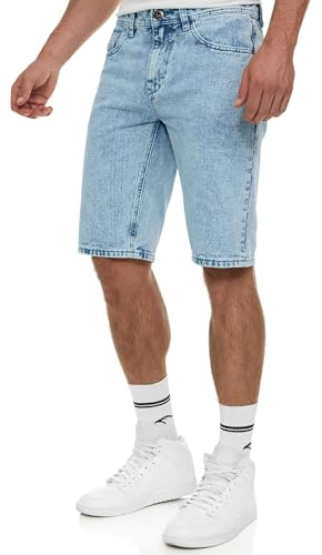 Indicode Herren INTempol Jeans Shorts aus 85% Baumwolle | Herrenshorts Denim Washed Look für Männer Alaska Blue, S