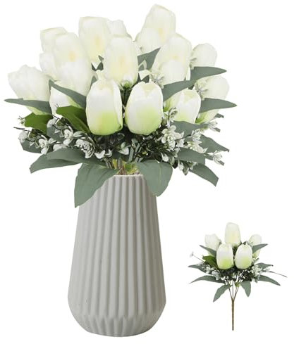 BSITSSS 31cm WeißE Künstliche Tulpen, Künstliche Blumen Deko Blumenstrauß Künstlich Fake Tulpen Blumen Arrangement für Hochzeitsstrauß Party Geburtstag Home Room Büro Deko