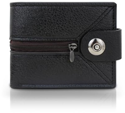 AfitLulu Portafoglio Uomo Pelle Corto Portacarte con Scomparto per Carte SM, Portamonete Chiusura Magnetica a Scatto, Porta Carte di Credito con 4 Slots per Carte e Scomparto per Monete (Nero 1)