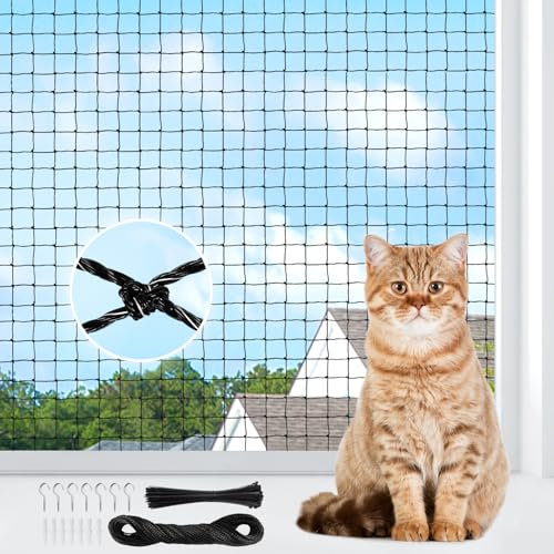 AQhui Red para Gatos Terraza, Malla para Gatos 3x8m, Malla Protectora Balcon Sin Taladro, Redes Seguridad Gato Reforzada con Alambre de Metalica Adecuado Ventanas, Pasillos y Claraboyas