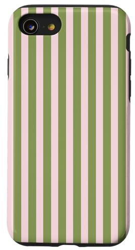 Olive Green and Pink Stripes Vertical Lines Preppy Aesthetic Case for iPhone SE (2020) / 7 / 8