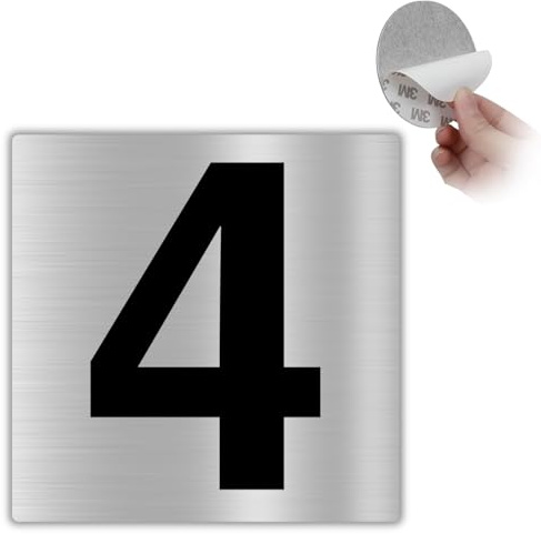 LEIASA | Selbstklebende Hausnummer - 10x10 cm - Aluminium - Nr. 4 - Wohnungs- & Hotelnummer - Türkennzeichnung Innen & Außen - Nummernschild Tür - Zahl 4 (Nummernschild 4)