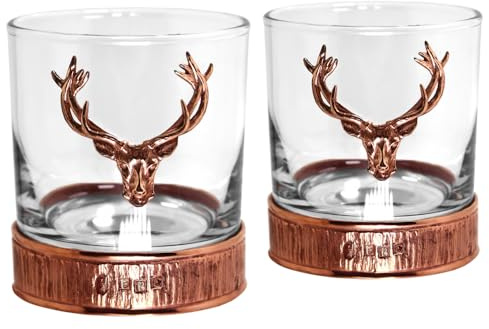 English Pewter Company Double 11oz Copper Majestic Stag Head Whisky Glass Tumbler Set of 2 [STAG201]