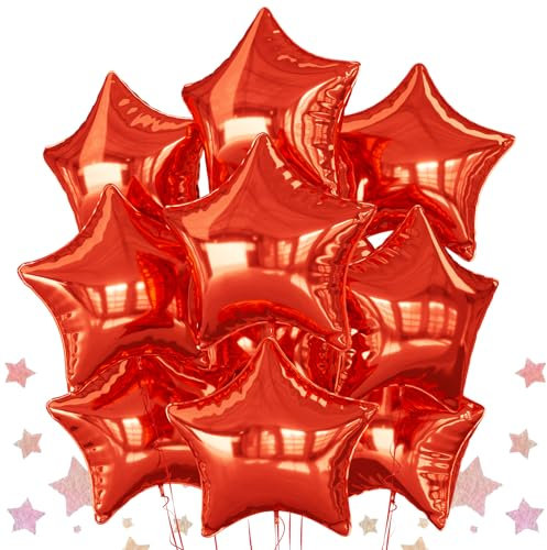 Red Star Balloons Foil, 10PCS Red Foil Stars Shape Balloons, 18 Inch Metallic Stars Balloon for Helium Pentagram Balloon for Birthday, Anniversary, New Year, Christmas Party Decoration