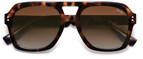 SOJOS Retro Thick Polarized Aviator Sunglasses for Women Men, Large Trendy Bold Square Pilot Shades SJ2385, Brown Tortoise/Brown