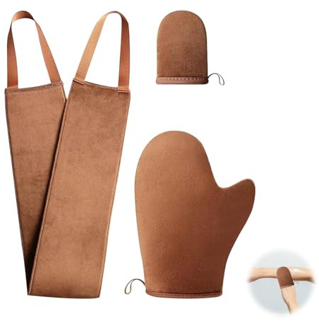 3 Stück Selbstbräuner Handschuh Set, Selbstbräuner Rücken Applikator Gesichts Applicator Tanning Mitt für Solarium Creme Bräunungscreme Bräunungsöl Mehrweg Self Tan Applikator Waschbar (Braun)