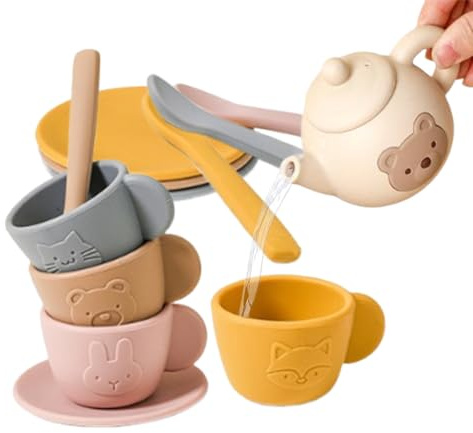 Walopola Tea Party Set for Kids,Silicone Tea Set for Little Girls and Boys | Motor Skills Development Educational Learning Toy for 3-6 Years Old Girls Boys Son Daughter