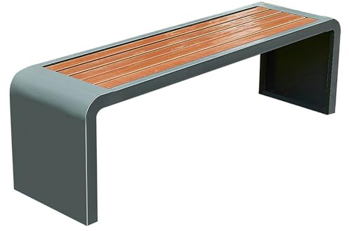 SXKLYRF Gartenbank Ohne Lehne, Gusseisen und Imprägniertes Massivholz, Bank Outdoor Wetterfest für Garten, Wege, Rasenflächen und Veranda(Gray,150x40x45cm/39x161x18in)