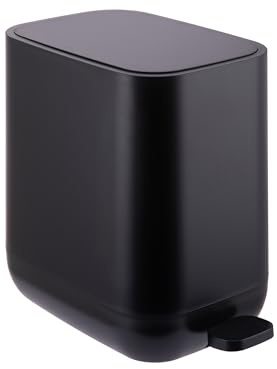 Relaxdays Mülleimer, 7 Liter, Absenkautomatik, entnehmbarer Inneneimer, Matter Kunststoff, schmaler Treteimer, schwarz